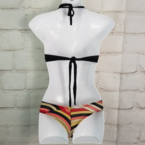 Sexy S Black Red Tan Coral 2 Piece Thong Bikini - Picture 6 of 12